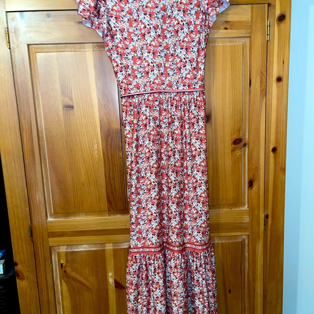 Max Studio Faux Wrap Dress New With Tags  orange melon color with flowers - Picture 3 of 7